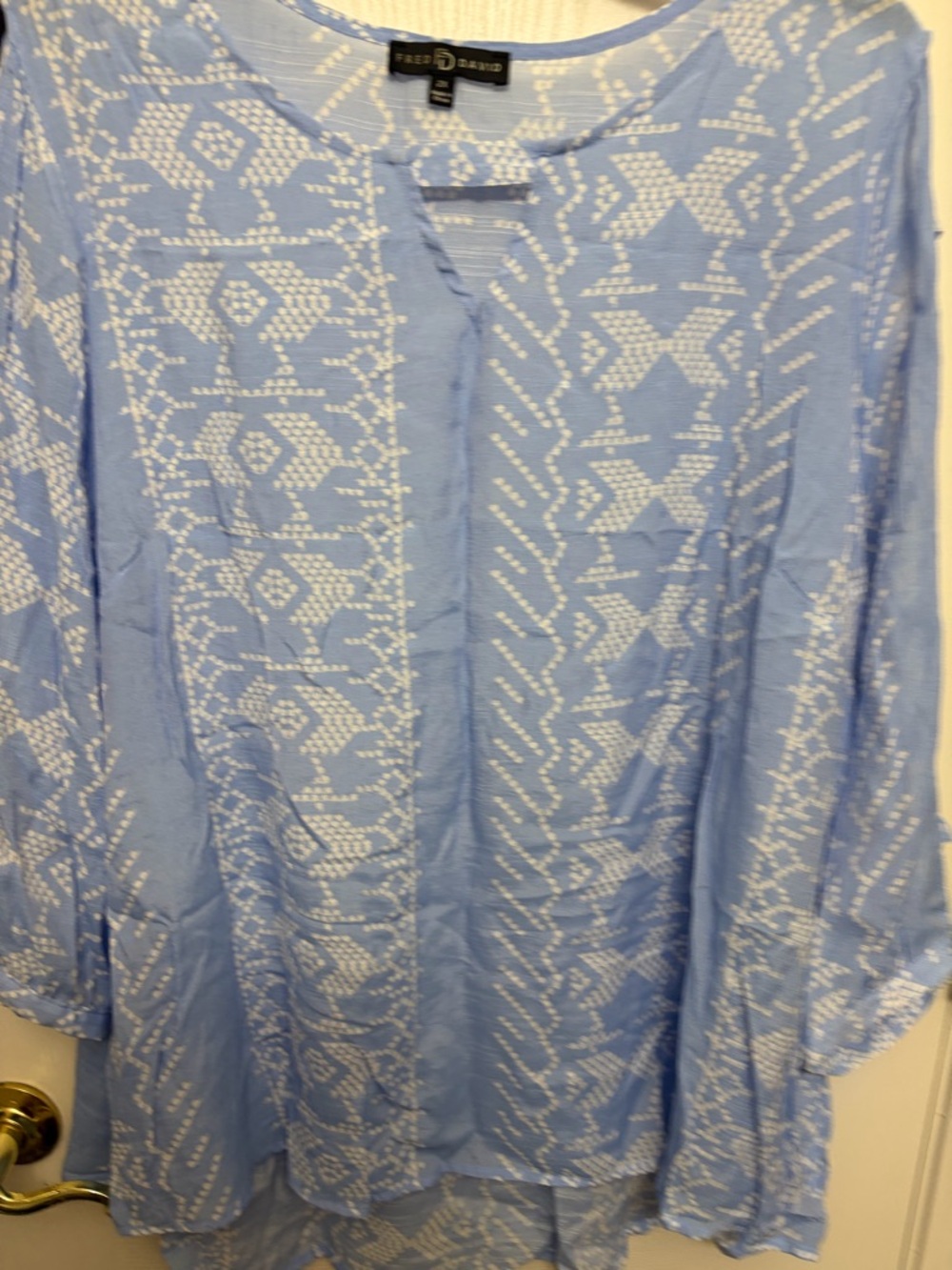 Fred David Light Blue Blouse with White Pattern
